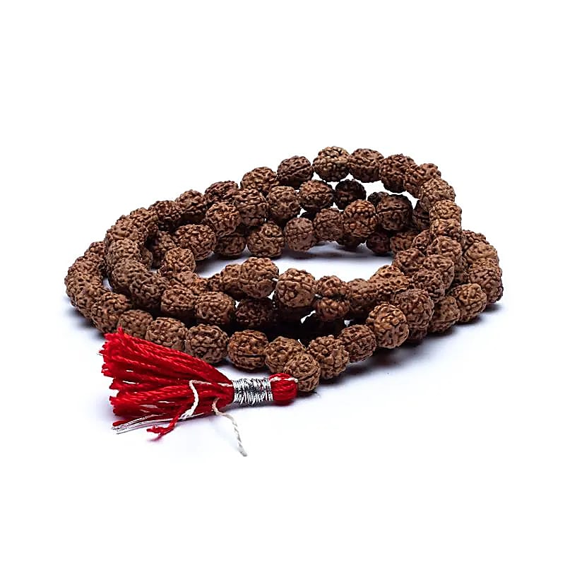 Mala Rudraksha 108 grani con nappina rossa