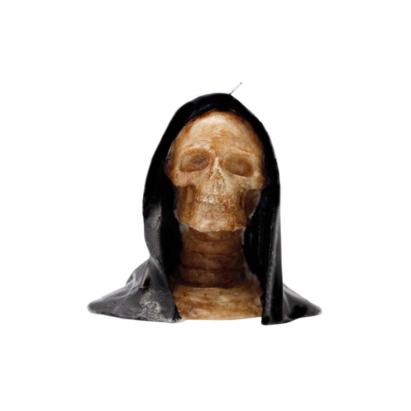 Candela a forma di Santa Muerte con cappuccio