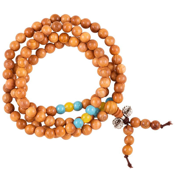 Mala legno grani ornamentali e dorje