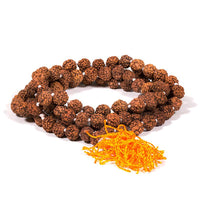 Mala Rudraksha 108 grani con nappa arancione/gialla