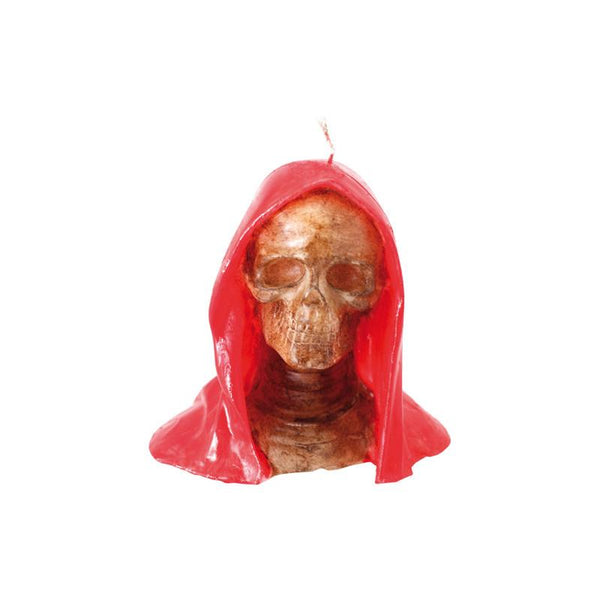 Candela a forma di Santa Muerte con cappuccio